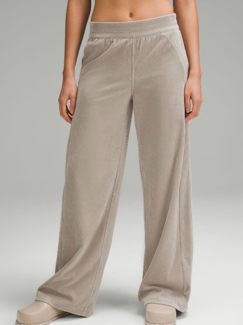 Lululemon Scuba Wide Leg Velvet Ribbed Pants In Oatmeal Cream Loungewear Size 0